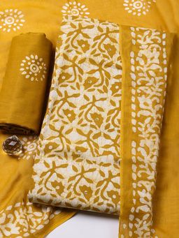 MEENA BAZAAR - Mustard Cotton Unstitched Top With Bottom & Dupatta