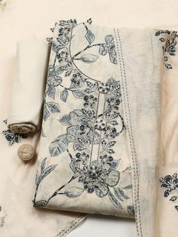 MEENA BAZAAR - Blue Cotton Unstitched Top With Bottom & Dupatta