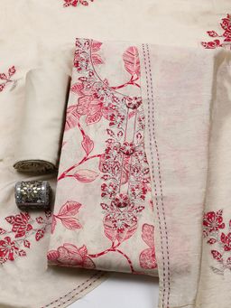 MEENA BAZAAR - Pink Cotton Unstitched Top With Bottom & Dupatta