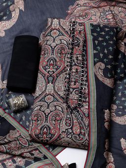 MEENA BAZAAR - Black Muslin Unstitched Top With Bottom & Dupatta