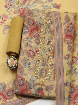 MEENA BAZAAR - Mustard Muslin Unstitched Top With Bottom & Dupatta