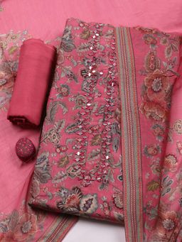MEENA BAZAAR - Pink Muslin Unstitched Top With Bottom & Dupatta
