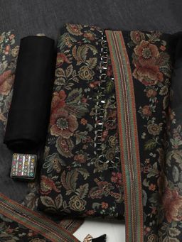 MEENA BAZAAR - Black Muslin Unstitched Top With Bottom & Dupatta