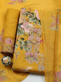 MEENA BAZAAR - Mustard Muslin Unstitched Top With Bottom & Dupatta