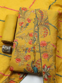 MEENA BAZAAR - Mustard Cotton Unstitched Top With Bottom & Dupatta