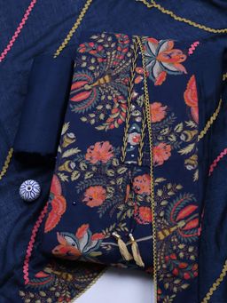 MEENA BAZAAR - Blue Cotton Unstitched Top With Bottom & Dupatta