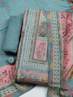 MEENA BAZAAR - Blue Muslin Unstitched Top With Bottom & Dupatta