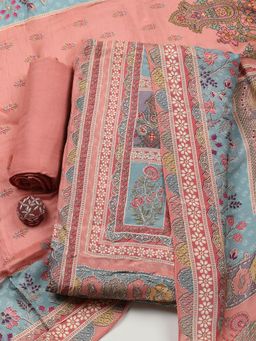 MEENA BAZAAR - Pink Muslin Unstitched Top With Bottom & Dupatta