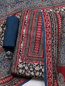 MEENA BAZAAR - Blue Muslin Unstitched Top With Bottom & Dupatta