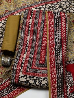 MEENA BAZAAR - Green Muslin Unstitched Top With Bottom & Dupatta