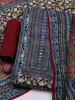MEENA BAZAAR - Red Muslin Unstitched Top With Bottom & Dupatta