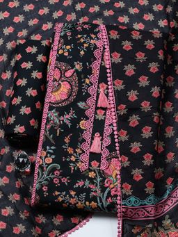 MEENA BAZAAR - Black Cotton Unstitched Top With Bottom & Dupatta