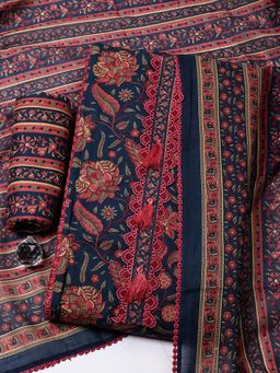 MEENA BAZAAR - Blue Cotton Unstitched Top With Bottom & Dupatta