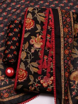 MEENA BAZAAR - Black Cotton Unstitched Top With Bottom & Dupatta