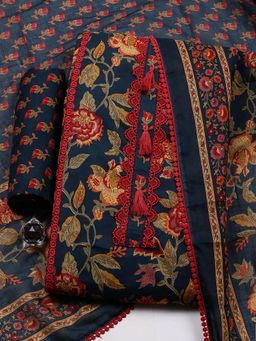 MEENA BAZAAR - Blue Cotton Unstitched Top With Bottom & Dupatta
