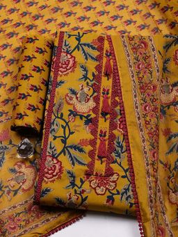 MEENA BAZAAR - Mustard Cotton Unstitched Top With Bottom & Dupatta