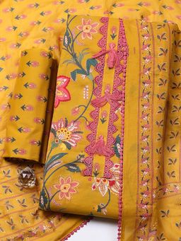 MEENA BAZAAR - Mustard Cotton Unstitched Top With Bottom & Dupatta
