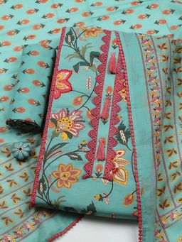 MEENA BAZAAR - Green Cotton Unstitched Top With Bottom & Dupatta