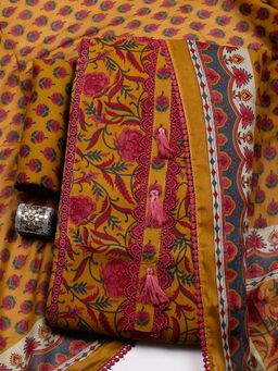 MEENA BAZAAR - Mustard Cotton Unstitched Top With Bottom & Dupatta