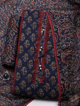 MEENA BAZAAR - Blue Cotton Unstitched Top With Bottom & Dupatta