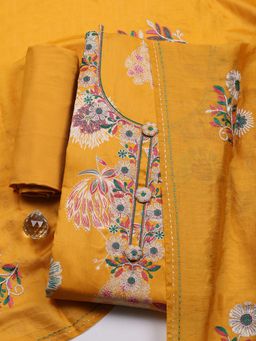 MEENA BAZAAR - Mustard Cotton Unstitched Top With Bottom & Dupatta