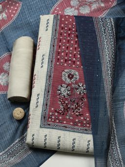 MEENA BAZAAR - Beige Cotton Unstitched Top With Bottom & Dupatta