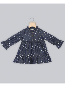SWEETLIME BY AS - Full Sleeves Allover Polka Dot Printed Organic Dress - Navy Blue