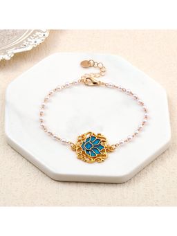 Salty - Serenity Lotus Blue Charm Gold Bracelet