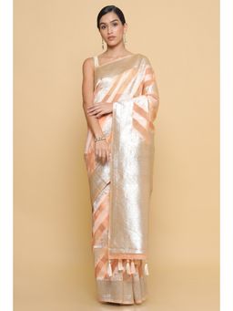Soch - Women Peach Printed Saree with Unstitched Blouse