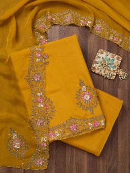 Koskii - Mustard Tissue Embellished Unstitched Salwar Suit (Set of 3)