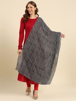 Dupatta Bazaar - Womens Black Leharia Printed Pure Cotton Dupatta