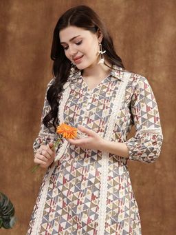 Nayam by lakshita - Cream Printed Lace Work Tunic