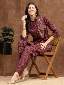 Nayam by lakshita - Embroidered Printed Top with Palazzo (Set of 2)