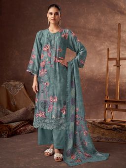 SPRAHA - Anisha Rama Green Muslin Embroidered Kurta with Pant and Dupatta (Set of 3)