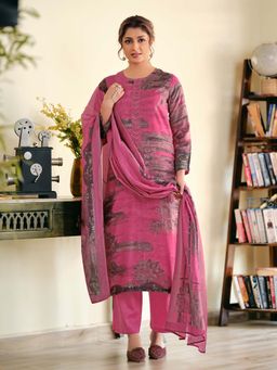 SPRAHA - Asmita Pink Muslin Printed Kurta with Pant and Dupatta (Set of 3)