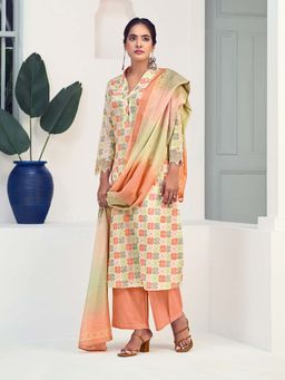 SPRAHA - Fiona Orange Floral Print Kurta with Palazzo and Dupatta (Set of 3)
