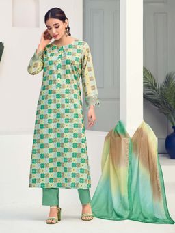 SPRAHA - Fiona Green Floral Print Kurta with Pant and Dupatta (Set of 3)