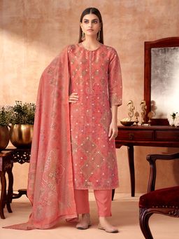 SPRAHA - Haniya Peach Printed Kurta with Pant and Dupatta (Set of 3)