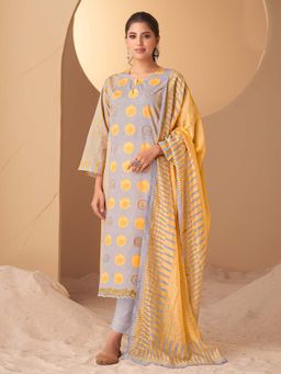 SPRAHA - Indu Yellow Embroidered Printed Kurta with Pant and Dupatta (Set of 3)