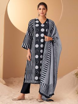 SPRAHA - Indu Black Embroidered Printed Kurta with Pant and Dupatta (Set of 3)