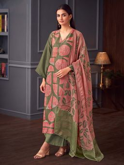 SPRAHA - Ishrat Green Embroidered Printed Kurta with Pant and Dupatta (Set of 3)