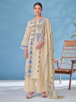 SPRAHA - Sajal Blue Printed Kurta with Palazzo and Dupatta (Set of 3)