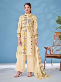 SPRAHA - Sajal Yellow Printed Kurta with Palazzo and Dupatta (Set of 3)