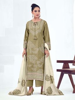 SPRAHA - Vrinda Olive Cotton Printed Kurta with Pant and Dupatta (Set of 3)