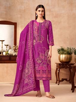SPRAHA - Vrishti Purple Printed Kurta with Pant and Dupatta (Set of 3)