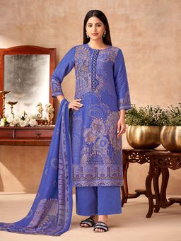 SPRAHA - Vrishti Blue Printed Kurta with Palazzo and Dupatta (Set of 3)