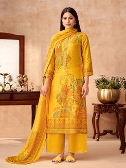 SPRAHA - Vrishti Yellow Printed Kurta with Palazzo and Dupatta (Set of 3)