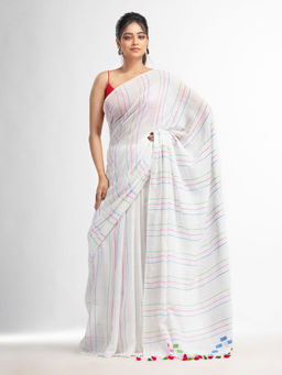 Angoshobha - White Handwoven Jamdani Handloom Saree with Unstitched Blouse