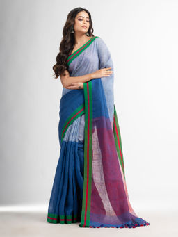 Angoshobha - Multi-Color Half and Half Red Pallu In Multi-Color Border Saree with Unstitched Blouse