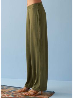 Lakshita - Olive Green Elastic Straight Fit Flared Palazzo